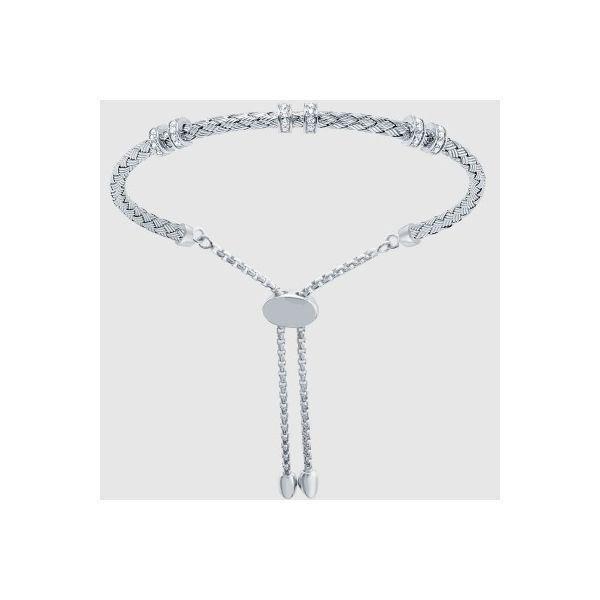 Lady's Sterling Silver & Rhodium Plated Monica 3mm Woven Friendship Bracelet w/CZs Orin Jewelers Northville, MI
