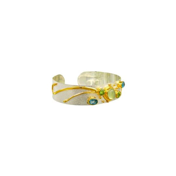 Sterling Silver and 22K Gold Vermeil Bracelet with Prehnite, Baby Blue Topaz and Peridot Orin Jewelers Northville, MI