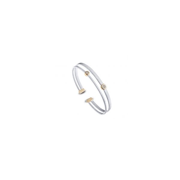 Lady's Two Tone Sterling Silver & Yellow Gold Plated 2mm Milano Bangle w/CZs Orin Jewelers Northville, MI