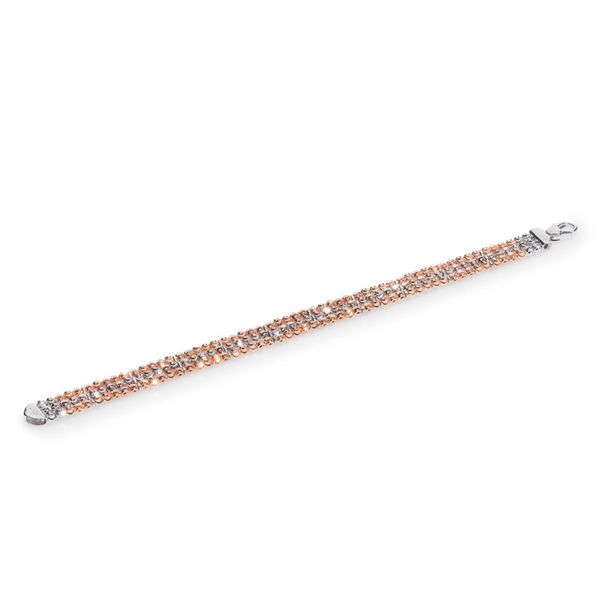 Lady's Sterling Silver Rose Gold & Platinum Plated Station Round Moon 3-Row Chain Bracelet Orin Jewelers Northville, MI