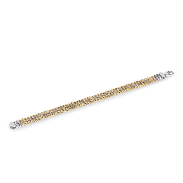 Lady's Sterling Silver Yellow Gold & Platinum Plated Station Round Moon 3-Row Chain Bracelet Orin Jewelers Northville, MI