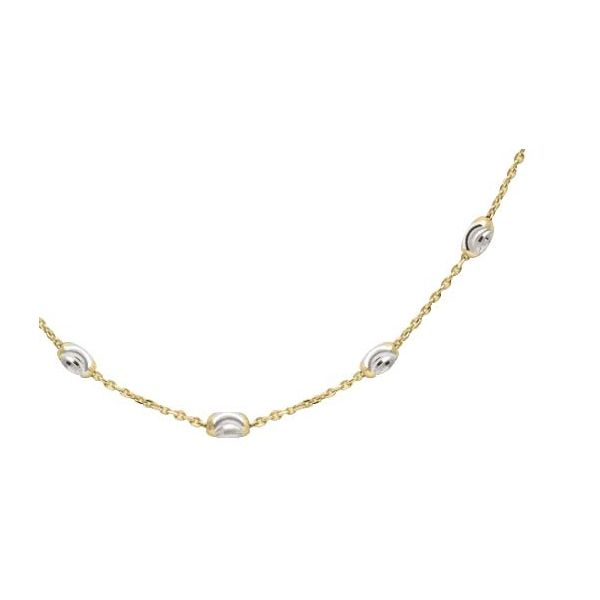 Lady's Sterling Silver & Yellow Plated Oval Bead Anklet, 10