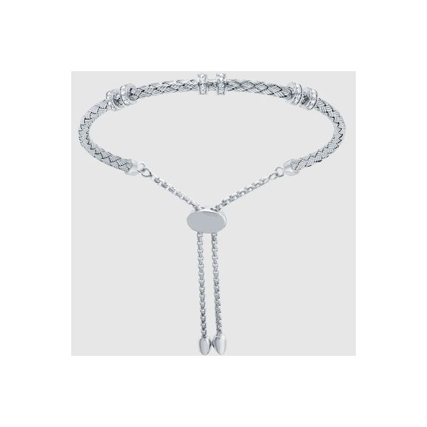 Lady's SS & Rhodium Plated Monica 3mm Woven Friendship Bracelet w/CZs Orin Jewelers Northville, MI