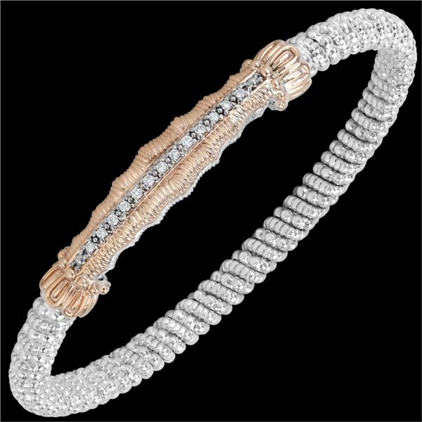 Sterling Silver & 14 Karat Rose Gold 4mm Bracelet by ALWAND VAHAN With 13 Diamonds Orin Jewelers Northville, MI