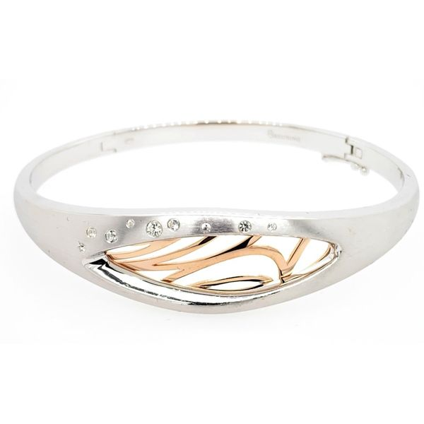 Lady's Sterling Silver & Rose Plated Fashion Bangle Bracelet With White Sapphires Orin Jewelers Northville, MI