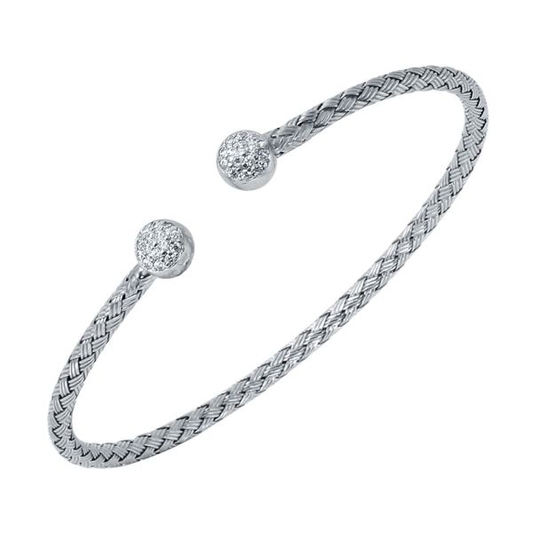 Lady's Sterling Silver & Rhodium Plated Cuff Bracelet With CZs Orin Jewelers Northville, MI