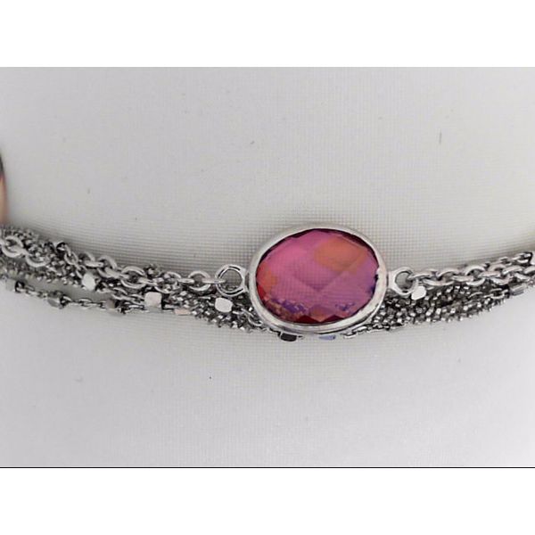 Sterling Silver Multi-Strand Bracelet With Pink Stones, Magnetic Clasp Orin Jewelers Northville, MI