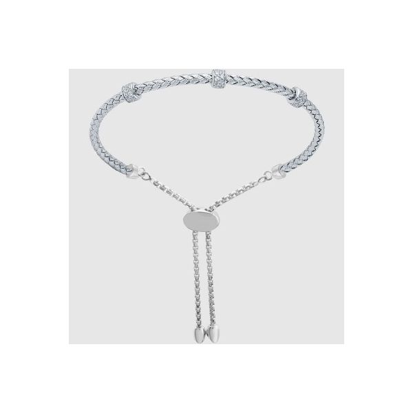 Lady's Sterling Silver & Rhodium Plated Phoebe 3mm Woven Friendship Bracelet w/CZs Orin Jewelers Northville, MI