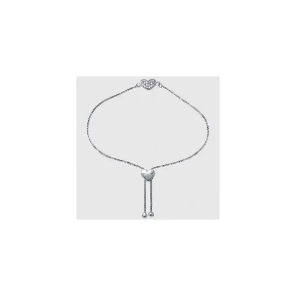Lady's SS & Rhodium Plated Small Heart Friendship Bracelet w/CZs Orin Jewelers Northville, MI