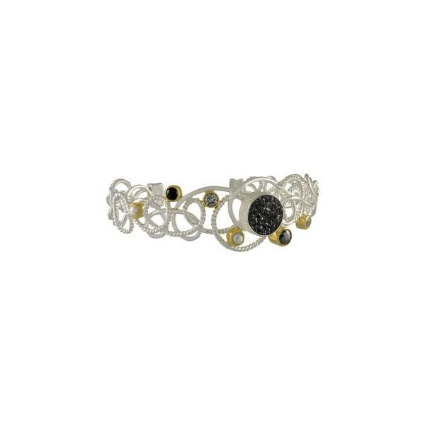 Two Tone Sterling Silver & 22K Gold Vermeil Bracelet w/White Topaz, Hematite, White Freshwater Pearl & Onyx Orin Jewelers Northville, MI