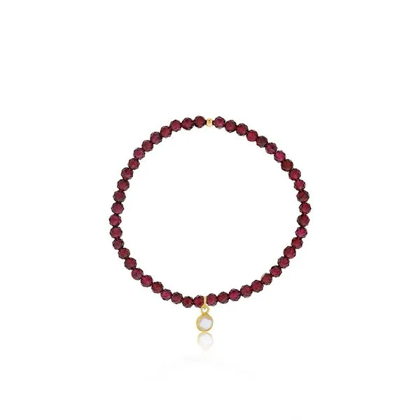4mm Genuine Garnet Bracelet With Gold Plated Moonstone Bezel Charm Orin Jewelers Northville, MI