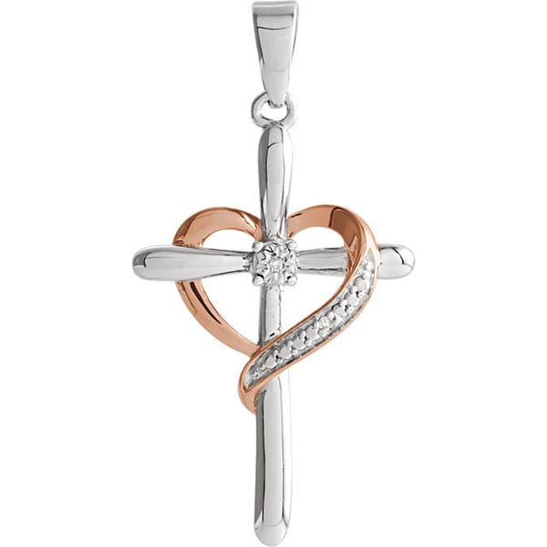 Sterling Silver & Rose Plated Diamond Accent Heart Cross Pendant Orin Jewelers Northville, MI