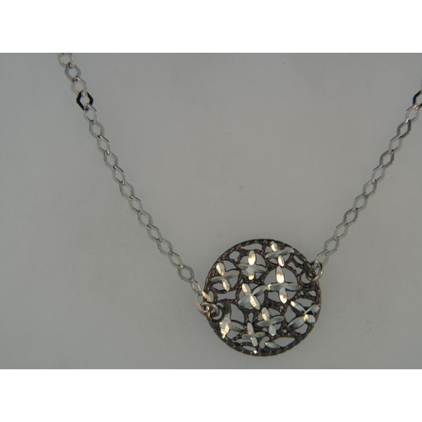 Lady's SS Black & White Rhodium Plated Necklace w/8 Round Discs Orin Jewelers Northville, MI