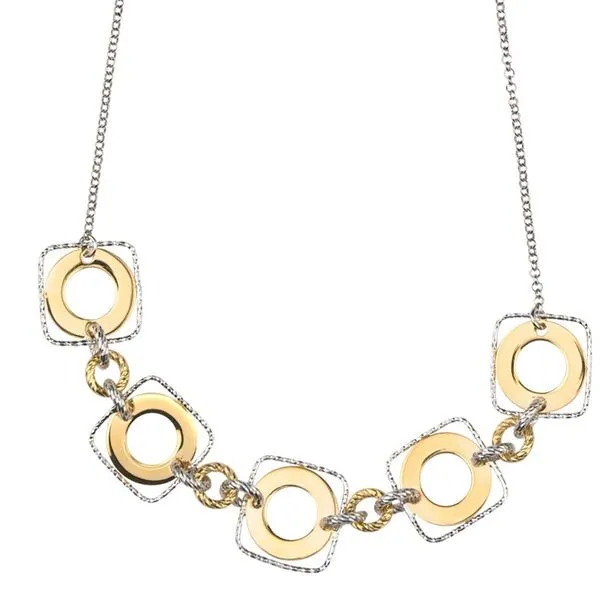 Lady's Sterling Silver & Yellow Gold Plated Framed Circle Necklace Orin Jewelers Northville, MI