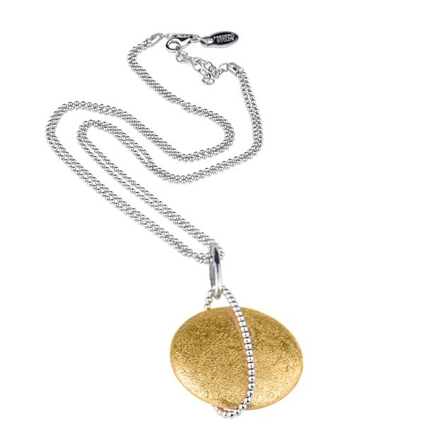 Lady's Sterling Silver & Yellow Gold Plated Suspended Planet Necklace Orin Jewelers Northville, MI