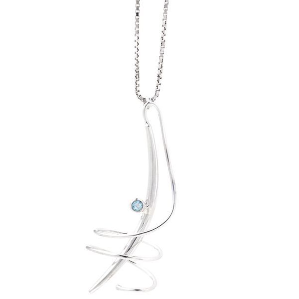 Lady's Sterling Silver Swirl Necklace W/1 Blue Topaz Orin Jewelers Northville, MI