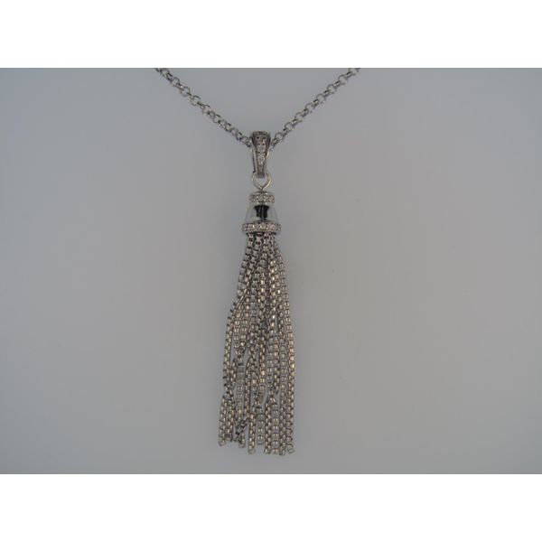 Lady's SS & Rhodium Plated Sharon Tassel Necklace w/CZs Orin Jewelers Northville, MI