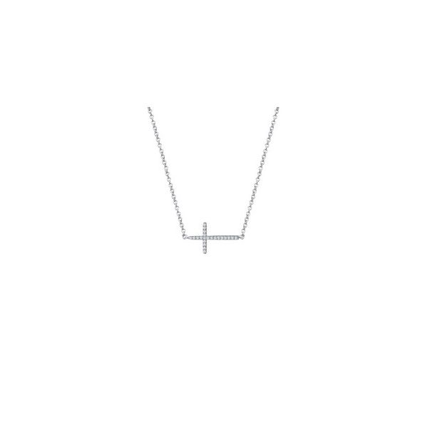Lady's Sterling Silver Sideways Cross Necklace w/Rhodium Plating w/22 CZs Orin Jewelers Northville, MI
