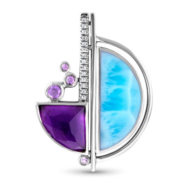 Sterling Silver Larimar Pendant With White Sapphires & Amethysts, Cove, by Marahlago Orin Jewelers Northville, MI