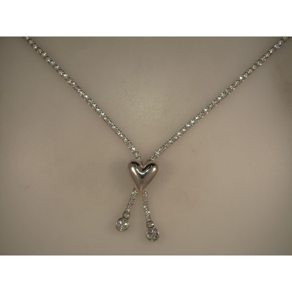 Lady's White Heart Stopper Lariat Necklace w/Swarovski Crystals Orin Jewelers Northville, MI