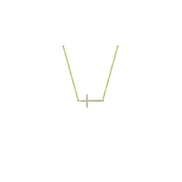 Lady's Sterling Silver Yellow Gold Plated Sideways Cross Necklace With CZs Orin Jewelers Northville, MI