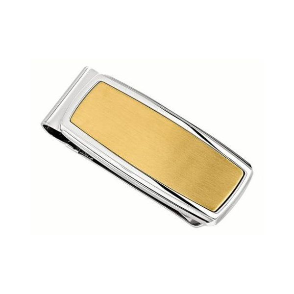 Gent's Stainless Steel Money Clip W/Yellow Inlay Orin Jewelers Northville, MI