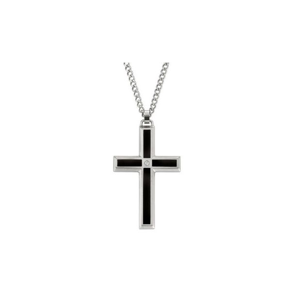 OJ18-26A - Gent’s Diamond Cross Necklace With Black Enamel Inlay 24? Curb Chain Orin Jewelers Northville, MI