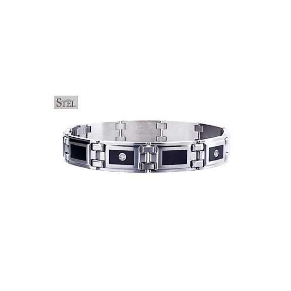 Gent's Stainless Steel & Black Enamel Bracelet W/4 Diamonds Orin Jewelers Northville, MI