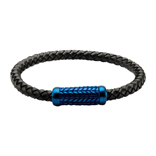 Gent's Braided Leather Bracelet W/Steel Blue Plated Magnetic Center Buckle Orin Jewelers Northville, MI