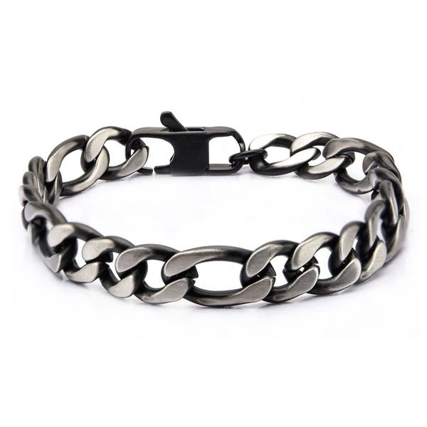 Gent's Stainless Steel Black Plated Figaro Chain Bracelet with Lobster Claw Clasp Orin Jewelers Northville, MI