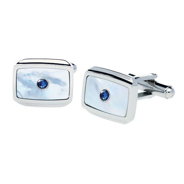 Stainless Steel Cuff Links With Mother-Of-Pearl Inlay & Blue Sapphires Orin Jewelers Northville, MI