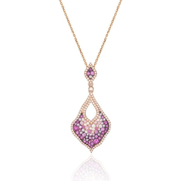 14K Rose Gold Pink Sapphire and Diamond Necklace Paul Bensel Jewelers Yuma, AZ