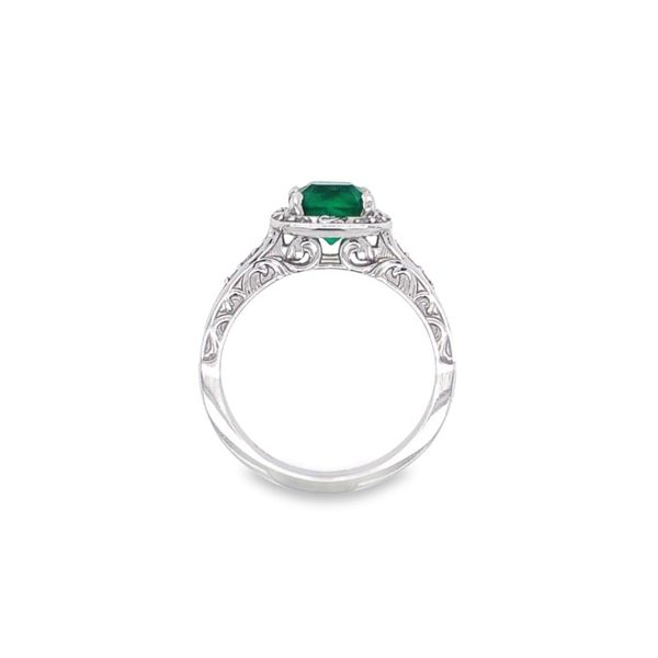 14K White Gold Radiant Cut Halo Emerald Fashion Ring Image 2 Paul Bensel Jewelers Yuma, AZ