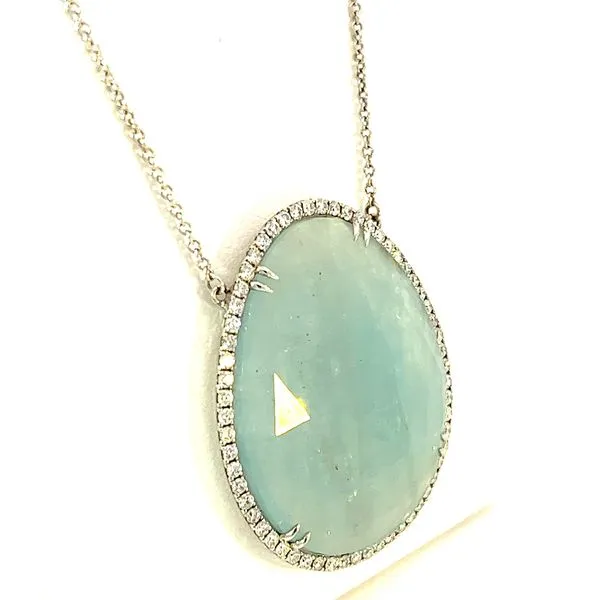 18K White Gold Aquamarine Necklace with Diamonds Image 2 Peran & Scannell Jewelers Houston, TX