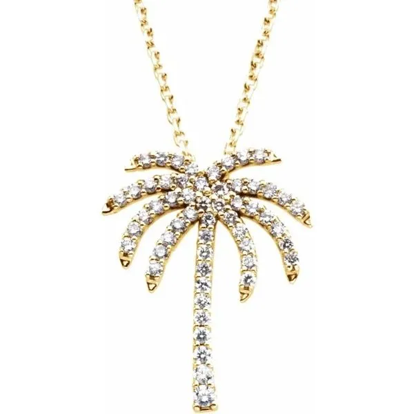 14K Yellow Gold Diamond Palm Tree Pendant P.J. Rossi Jewelers Lauderdale-By-The-Sea, FL