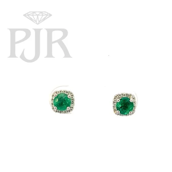 18K White Gold Emerald and Diamond Stud Earrings P.J. Rossi Jewelers Lauderdale-By-The-Sea, FL