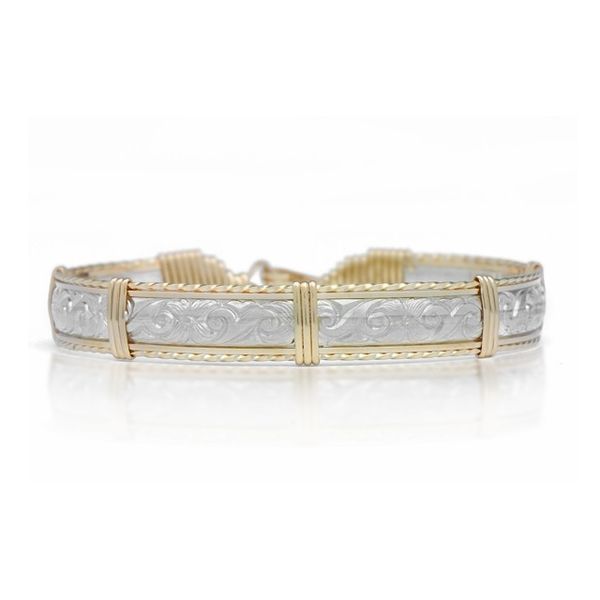 Ronaldo Angelina Bar Bracelet (Silver Bar With Gold Artist Wire Wrap) 7.5" Puckett's Fine Jewelry Benton, KY