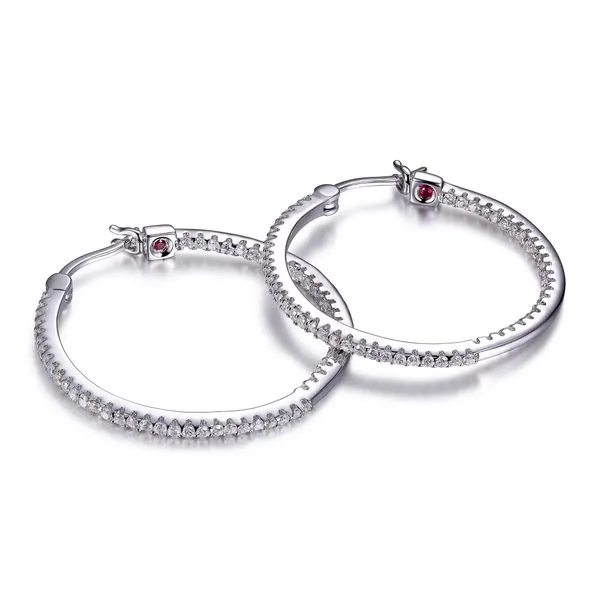 Elle Sterling Silver With Rhodium Plating Hoop Earrings, Cubic Zirconia Set Inside and Out Puckett's Fine Jewelry Benton, KY