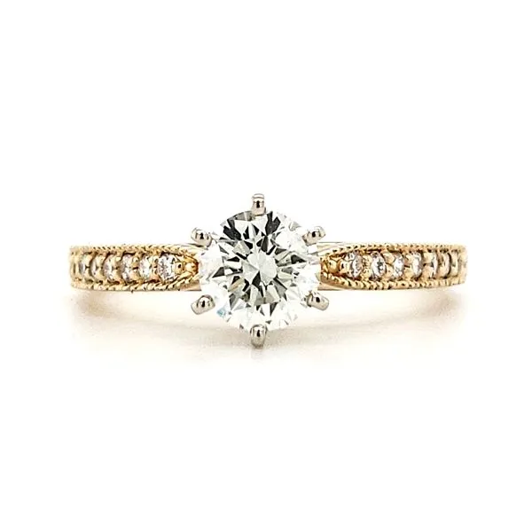 14K Yellow Gold Six Prong Milgrain Solitaire Diamond Engagement Ring Quality Gem LLC Bethel, CT