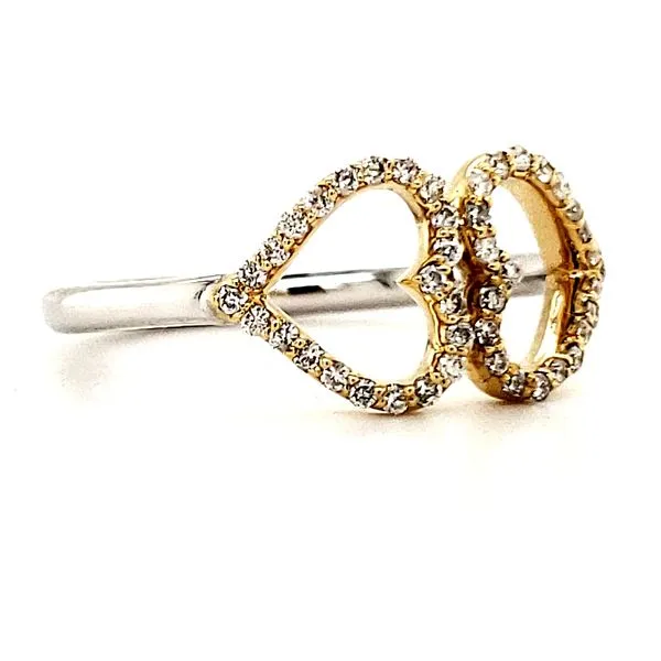 14K Two Tone Twin Hearts Diamond Ring Size 7 Image 2 Quality Gem LLC Bethel, CT