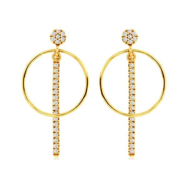 14K Yellow Gold Diamond Circle & Bar Drop Earrings Quality Gem LLC Bethel, CT
