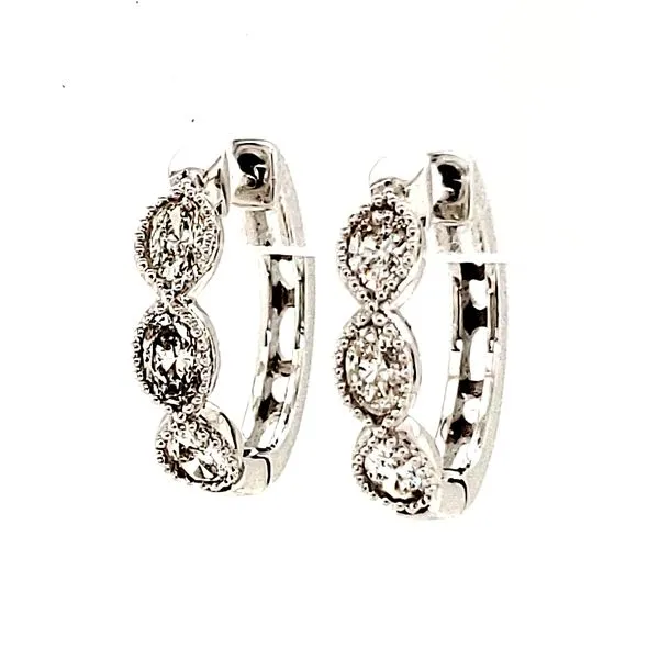 14K White Gold Beaded Diamond Huggie Earrings Quality Gem LLC Bethel, CT
