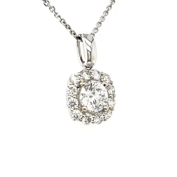 14K White Gold Cushion Halo Diamond Pendant Image 2 Quality Gem LLC Bethel, CT
