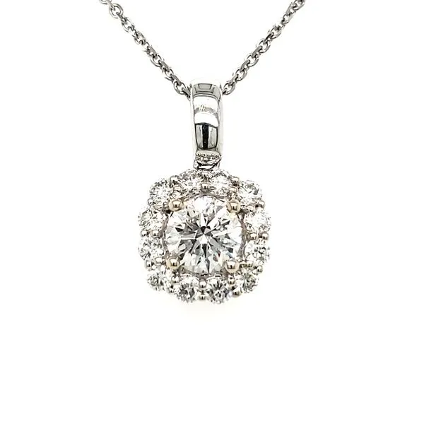 14K White Gold Cushion Halo Diamond Pendant Quality Gem LLC Bethel, CT