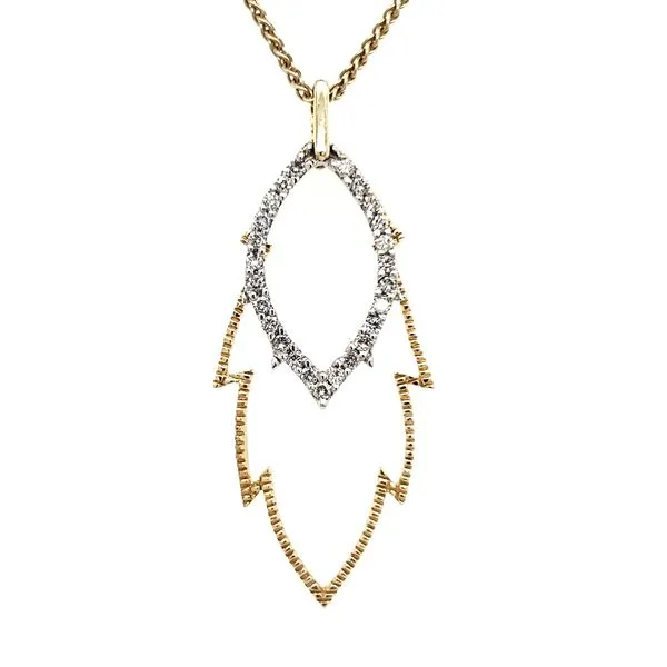 14K Yellow & White Gold Textured Open Double Leaf Diamond Pendant Quality Gem LLC Bethel, CT