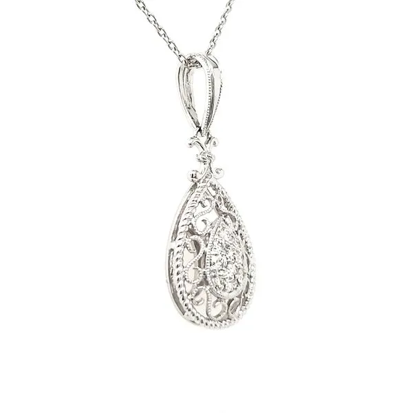 14K White Gold Filigree Pear Cluster Diamond Pendant Image 2 Quality Gem LLC Bethel, CT