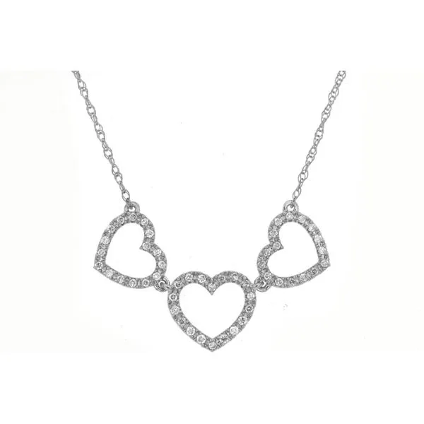 14K White Gold Triple Heart Diamond Necklace Length 18 Inches Quality Gem LLC Bethel, CT