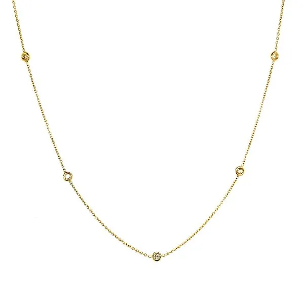 14K Yellow Gold Diamond Station Necklace Length 16-18 Inches Adjustable Quality Gem LLC Bethel, CT