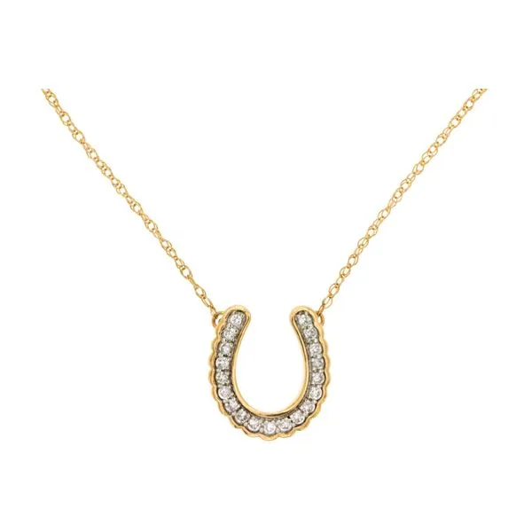 14K Yellow Gold Diamond Horseshoe Pendant Length 18 Inches Quality Gem LLC Bethel, CT