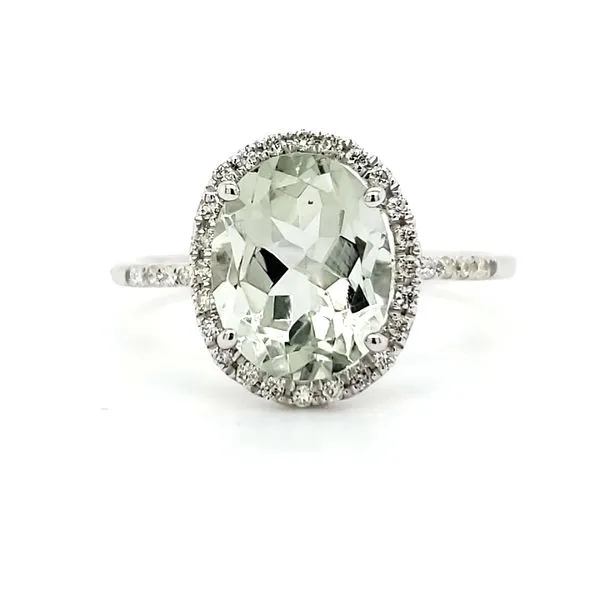 14K White Gold Oval Light Green Quartz & Diamond Halo Ring Quality Gem LLC Bethel, CT